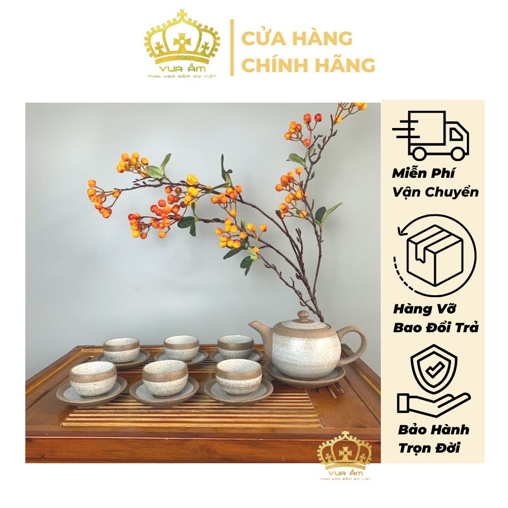 Bộ ấm chén uống trà bát tràng cao cấp, bộ ấm trà gốm sứ - hồng sa tinh vân