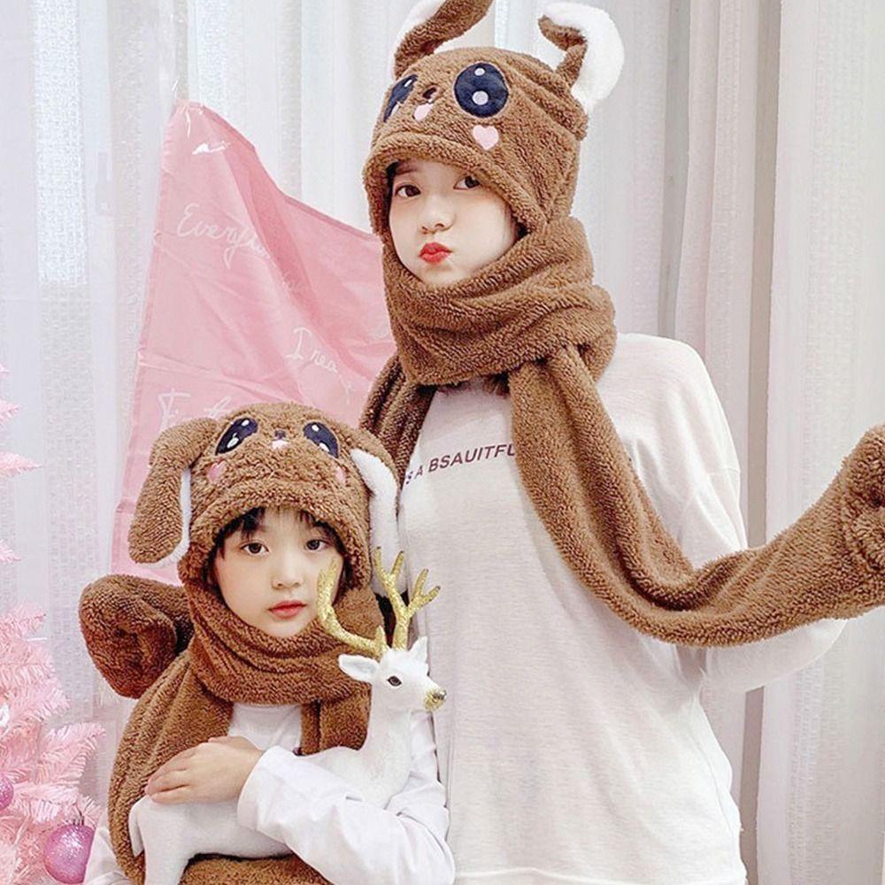 Set Mũ Len Tai Thỏ Kèm Găng Tay Thời Trang Thu Đông Cho Nữ