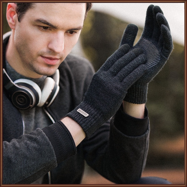 1 Đôi Găng Tay Chạy Bộ Vải Dệt Kim Dày Giữ Ấm Chống Trượt Thời Trang Mùa Đông Dành Cho Nam Dz118
