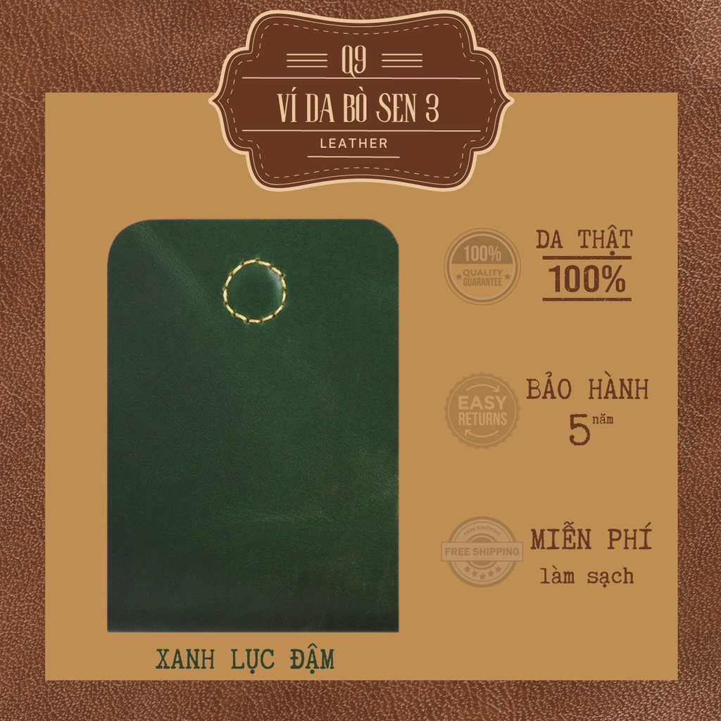 Ví da nam Q9 LEATHER Ví Sen 3 da bò thật cao cấp nhỏ gọn Màu