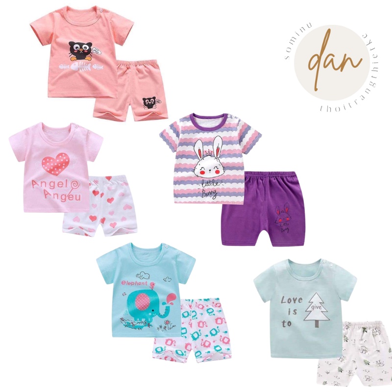 Bộ Quần Áo Cộc Tay Mùa Hè Bé Trai, Bé Gái Chất Liệu Cotton Size 7-18kg hàng Quảng Châu