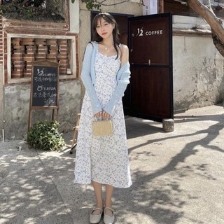 Set đầm váy hoa kèm áo khoác