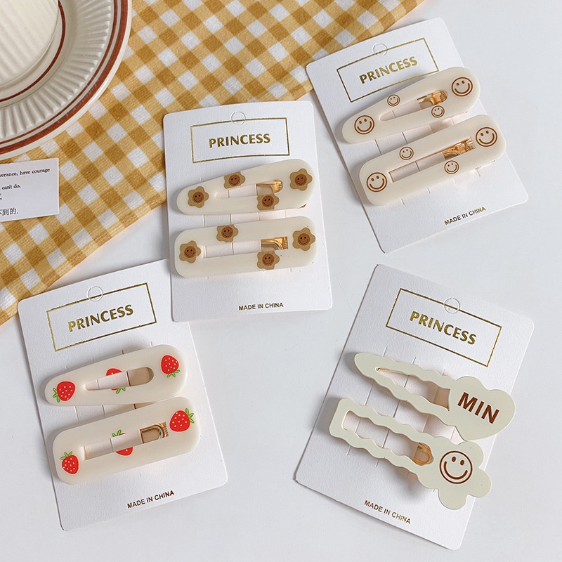 Kẹp Tóc Màu Cà Phê Họa Tiết Mặt Cười Hoạt Hình Dễ Thương Cho Nữ