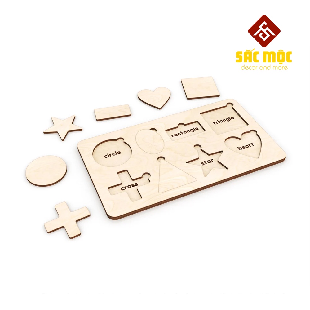 Bảng Ghép Hình Học Tiếng Anh #66 Cho Bé Bằng Gỗ | Bảng Ghép Hình Tô Màu Size 240*135 *6 mm