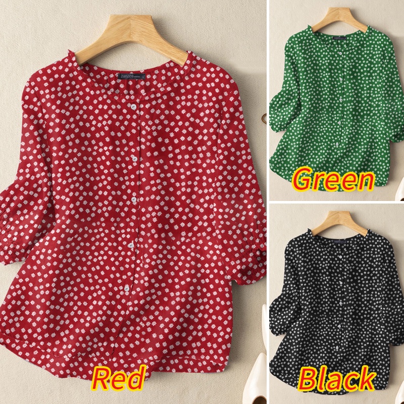 Áo sơ mi Zanzea tay lỡ 3/ 4 in họa tiết thời trang dành cho nữ