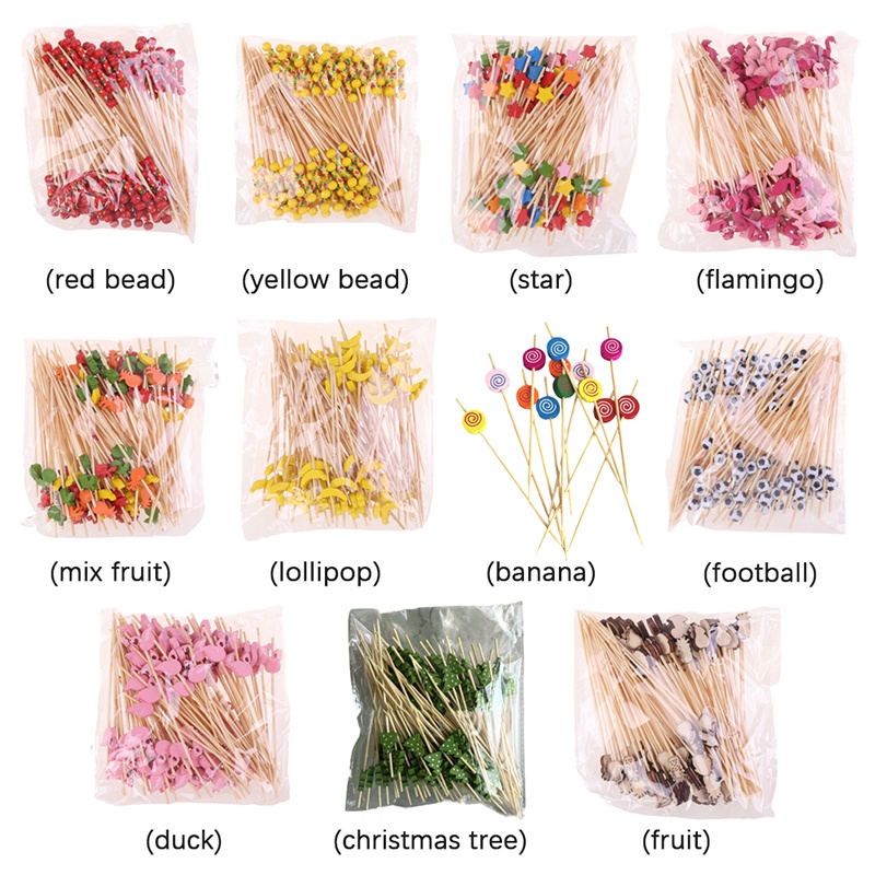 Set 100 xiên que tre đầu xoắn thắt nút dùng một lần trang trí cocktail tiệc nướng BBQ đồ ăn vặt bánh mì sandwich