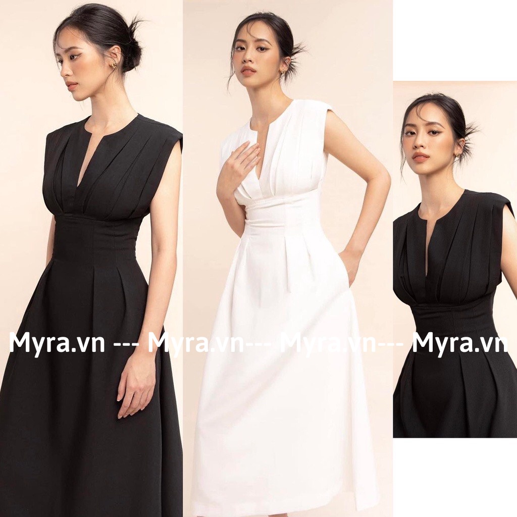 Đầm ( váy ) thiết kế xẻ ngực xếp ly dáng dài , xoè dự tiệc cao cấp myra - Vayxeplyxenguc
