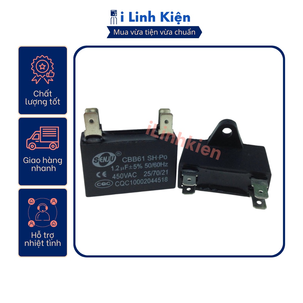 Tụ quạt 1uF 1.2uF 1.5uF 2uF 2.5uF 3uF 5uF 450VAC CBB61 chân cắm jack