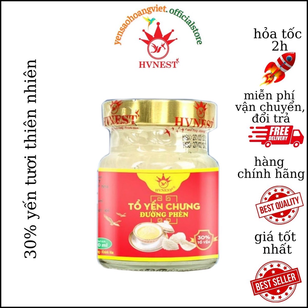 Yến sào Hoàng Việt chưng đường phèn 30% - nước yến sào Khánh Hòa , hũ chưng sẵn 70ml tốt cho em bé , người già , bà bầu