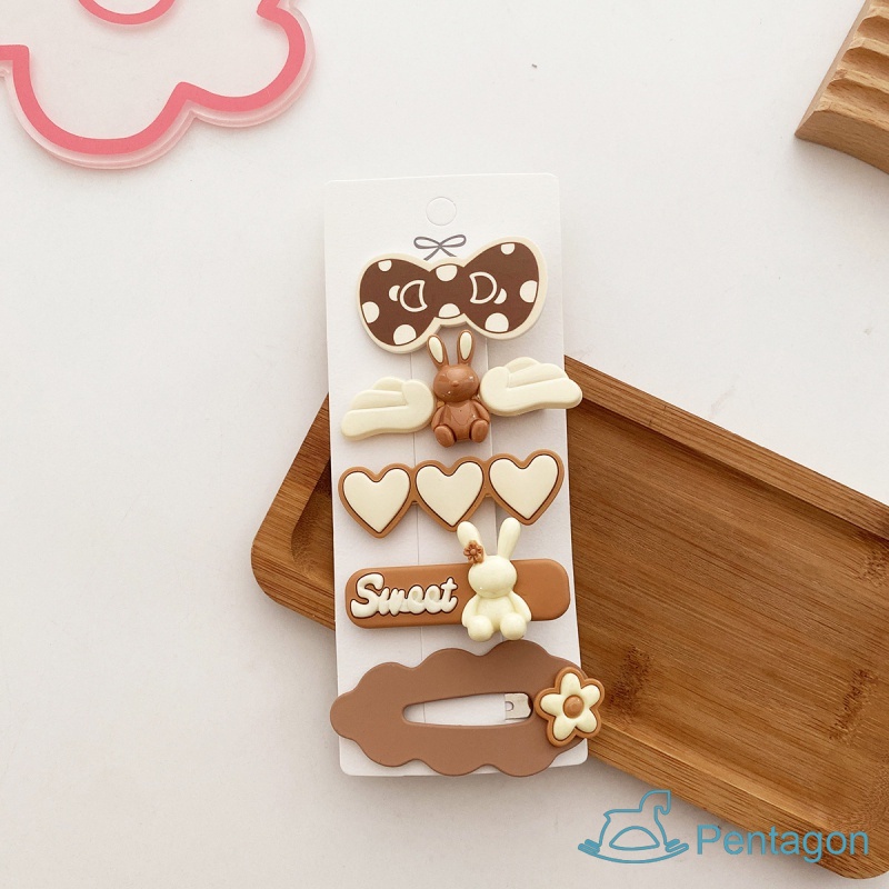 Bộ 5 Kẹp Tóc Đính Nơ Họa Tiết Hoạt Hình Dễ Thương Cho Bé Gái