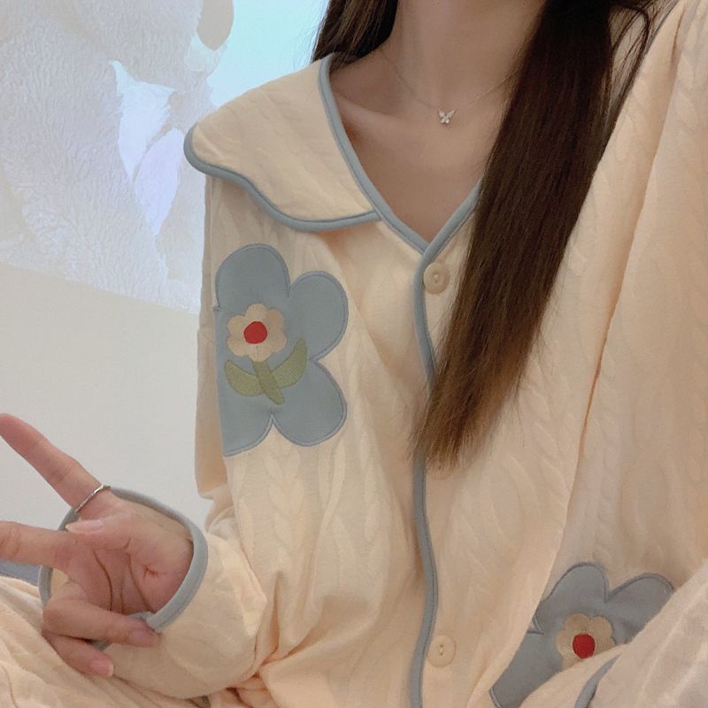 Bộ Đồ Ngủ Tay Dài Thiết Kế Ngọt Ngào Thời Trang Thu Đông Mới Cho Nữ