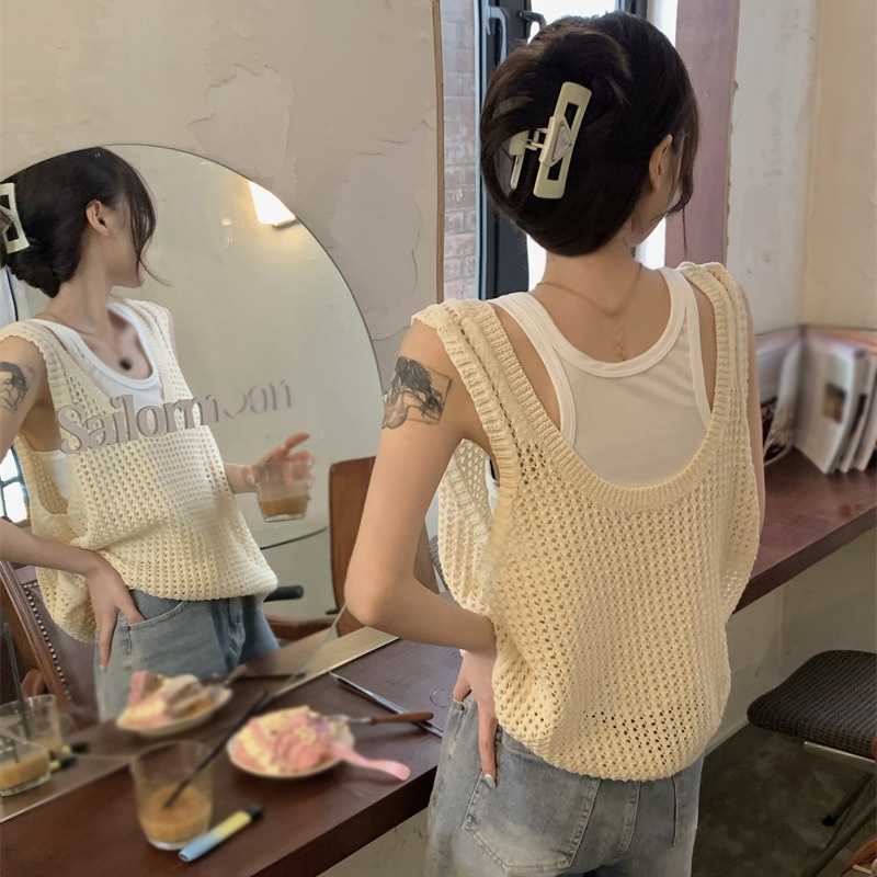 Áo Tank Top Không Tay Dáng Rộng Màu Sắc Đơn Giản Cho Nữ