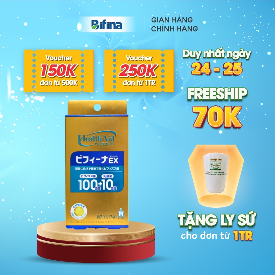 Men vi sinh Bifina Nhật Bản - Cải thiện tình trạng táo bón,tiêu chảy,đầy hơi, loại EX hộp 7 gói