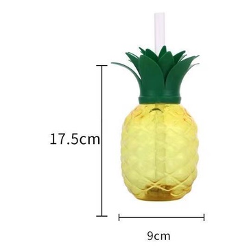 Bình Nước Nhựa Có Ống Hút Thiết Kế Hình Quả Dứa Dễ Thương