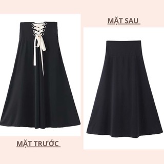 Chân váy xoè midi dáng dài thắt nơ eo