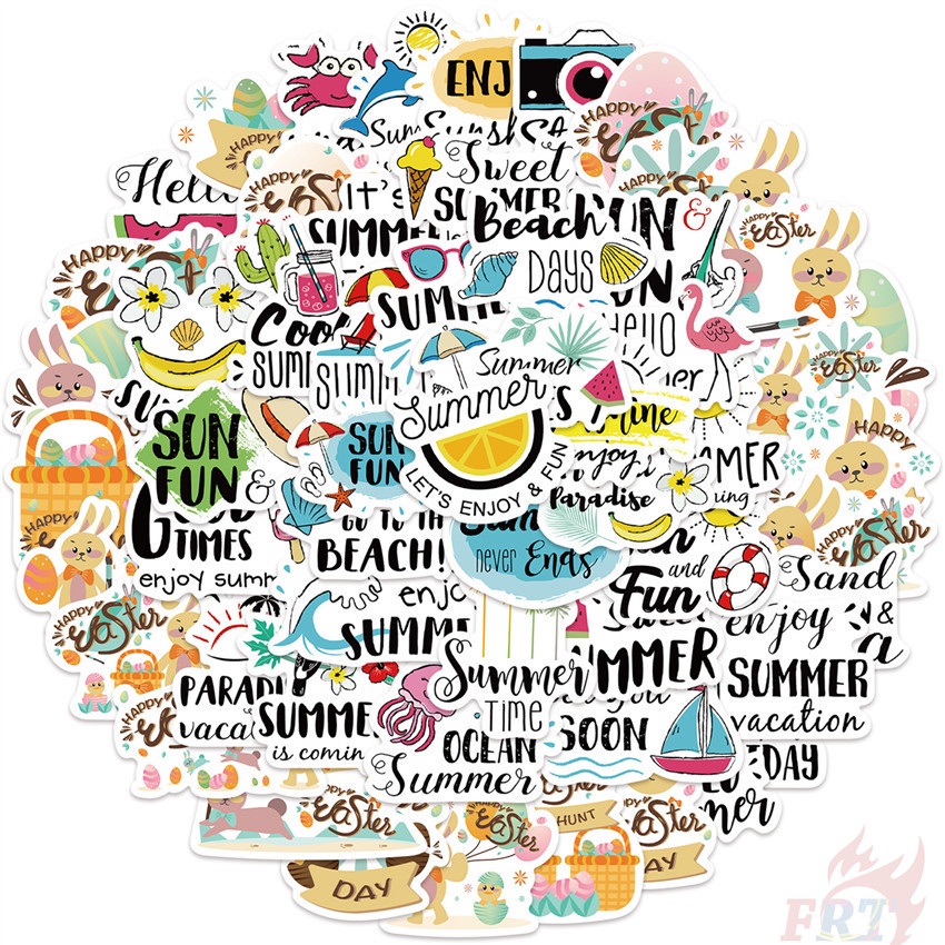 ❉ Sticker Dán Trang Trí Hình Bãi Biển Mùa Hè Series 01 ❉ Bộ 55 Sticker Chống Thấm Nước Họa Tiết Doodle Hợp Thời Trang