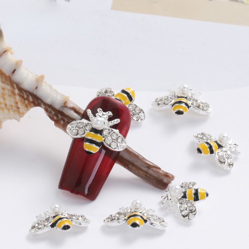 Miếng Dán Trang Trí Móng Tay Bằng Hợp Kim Hình Chú Ong Đính Đá Opal Kiểu Nhật Bản Độc Đáo Diy