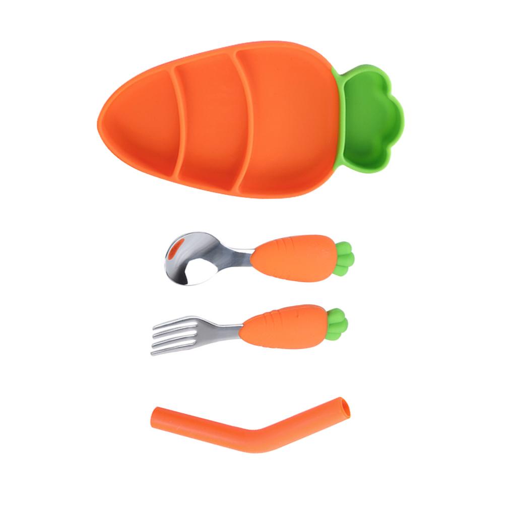 Bộ Muỗng Nĩa Bằng Silicone Hình Củ Cải Cho Bé