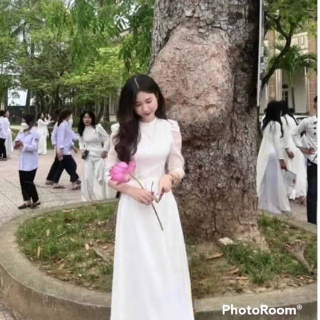 Áo dài vai bồng chất voon tơ mềm 4 tà , áo dài học sinh