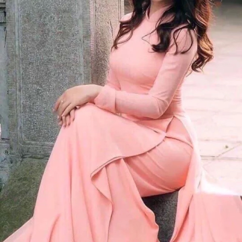 Áo dài đẹp, áo dài truyền thống rủ tà và tôn dáng màu Hồng cam, áo dài Lyna