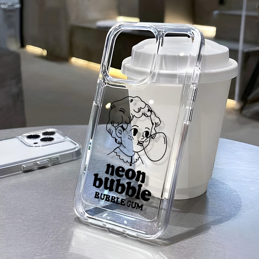 Ốp Điện Thoại Trong Suốt Hình Cô Gái Thổi Bong Bóng Cho iphone 14ProMax 14Plus 13 11 12 7Plus X XR XS Max 8 7
