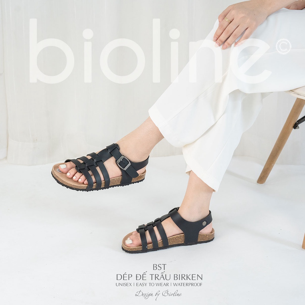 PUK12-CHỐNG NƯỚC-Giày sandal đế trấu BIRKEN da PU cao cấp, dép unisex nam nữ, xăng đan học sinh đi học BIOLINE OFFICIAL