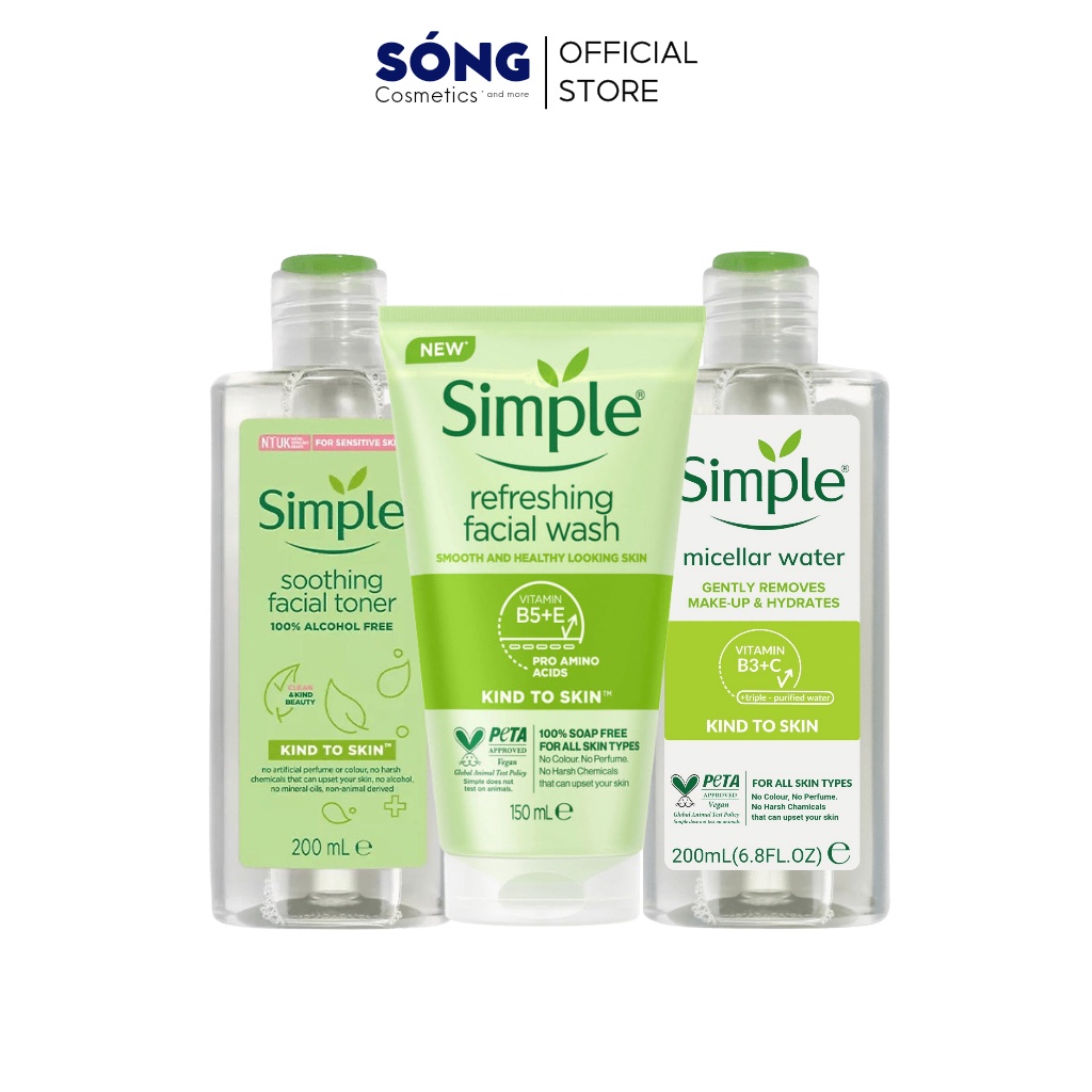 Combo Sản Phẩm Sữa Rửa Mặt Simple Toner Simple Và Nước Tẩy Trang Simple Dành Cho Da Nhạy Cảm