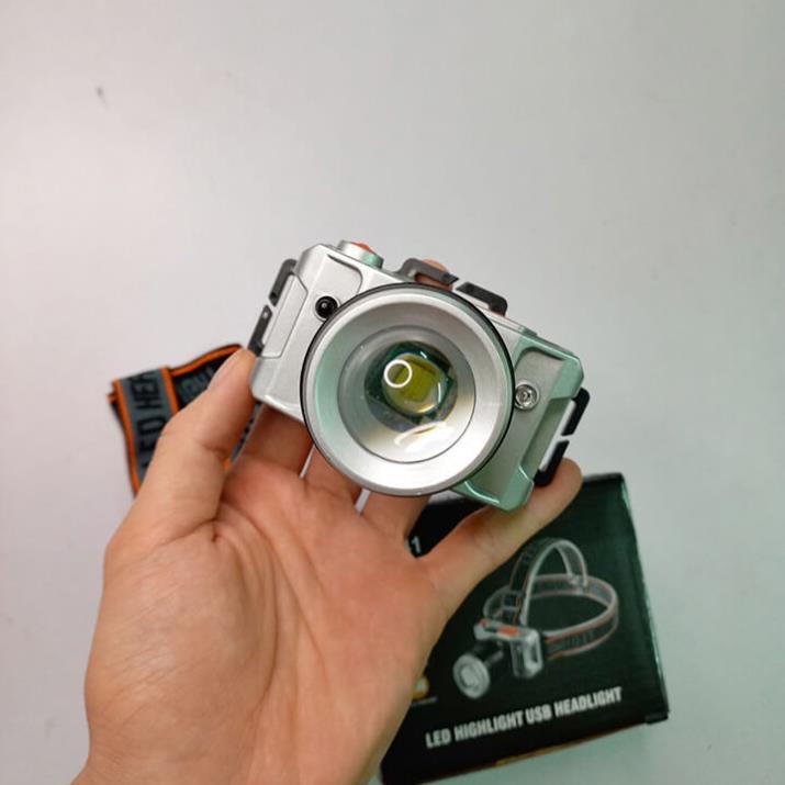 Đèn pin đội đầu 1 bóng cảm biến  siêu sáng chiếu xa 200m, chống thấm nước, Zoom xa gần