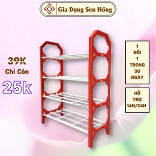 Kệ để giày dép nhựa 4 tầng xanh trắng thông minh gấp gọn
