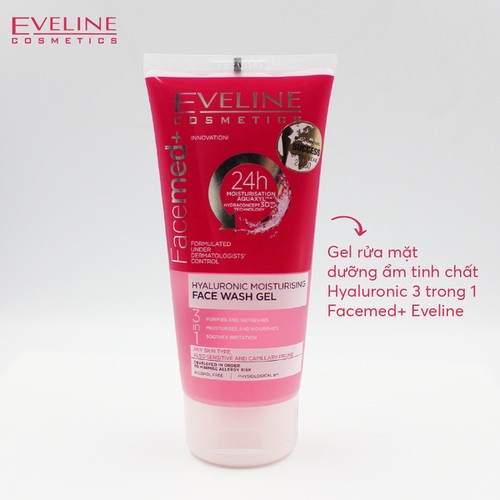 Gel rửa mặt Eveline Facemed+ dưỡng ẩm tinh chất Hyaluronic 150ML