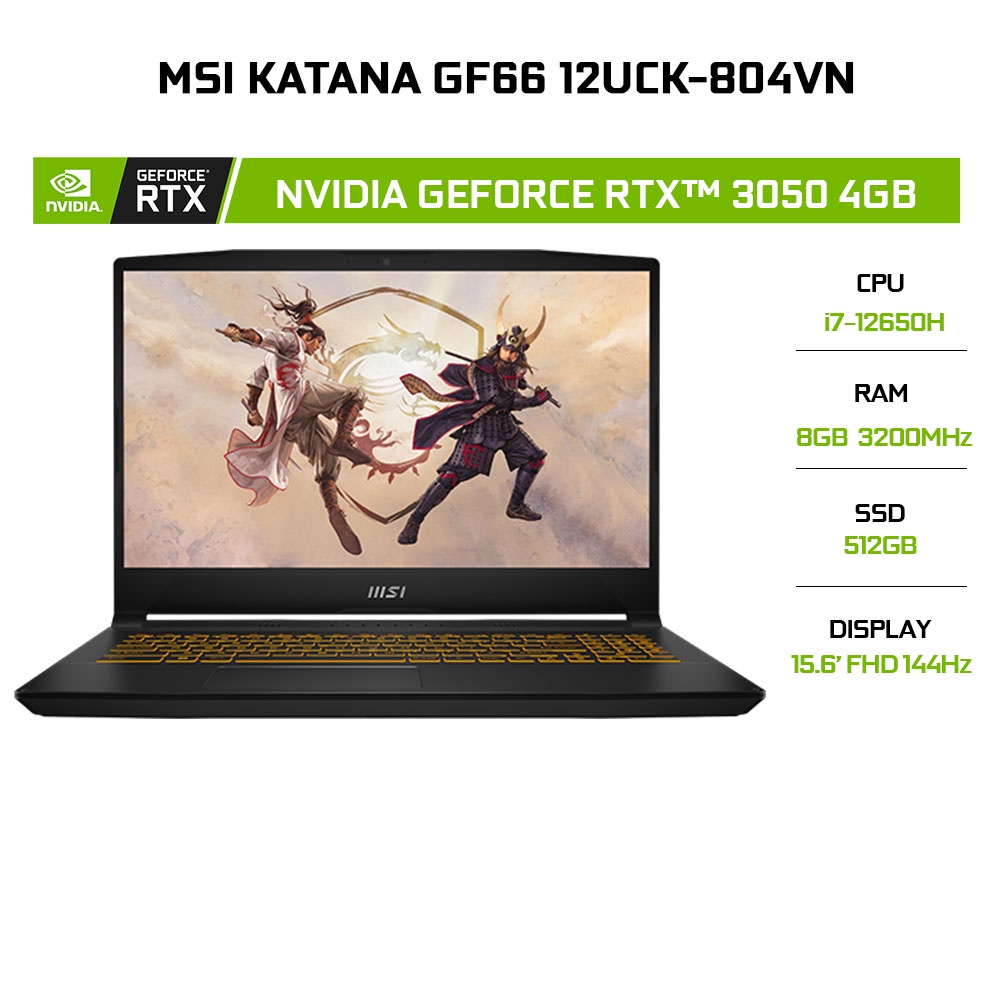 Laptop MS Katana GF66 12UCK-804VN i7-12650H 8G 512G GeForce RTX™ 3050 4G | BigBuy360 - bigbuy360.vn