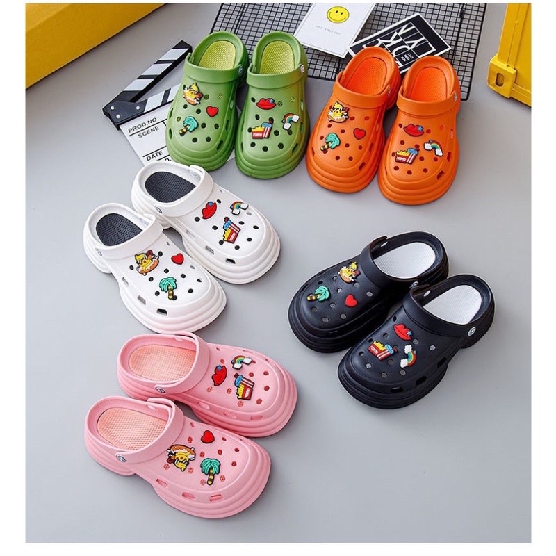 Dép sục nữ đế độn 6cm tặng kèm 6 sticker siêu cute - Dép crosc nữ siêu nhẹ đi mưa đi biển SL032