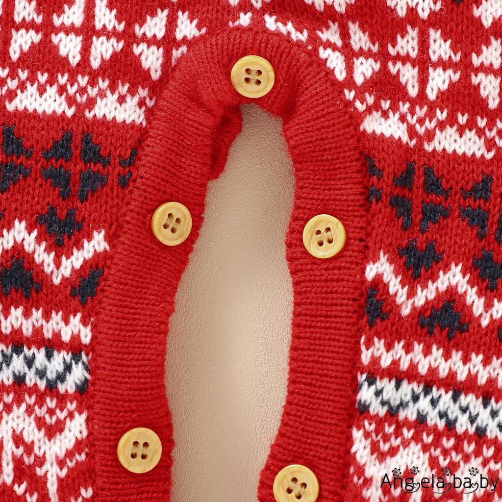 Bộ Áo Liền Quần Tay Dài Cổ Tròn In Họa Tiết Giáng Sinh + Mũ Dệt Kim Thời Trang Mùa Đông Cho Bé 0-18 Tháng Tuổi