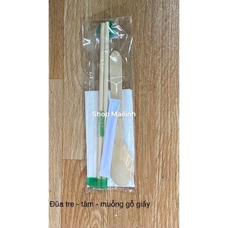 Set 10 bộ (muỗng gỗ + đũa tre nhật + giấy + tăm)