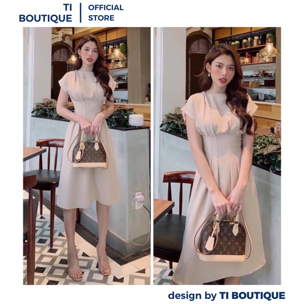 Đầm Nữ Cổ Thuyền Tay Áo Cánh Dơi Hiện Đại Cuốn Hút, Đầm Công Sở Xếp Ly Eo Dáng Ngắn Xòe Basic Trang Nhã