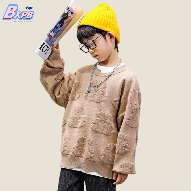 Áo sweater dệt kim BXPB thời trang thu đông Hàn Quốc với bốn màu tùy chọn cho bé 3-15 tuổi