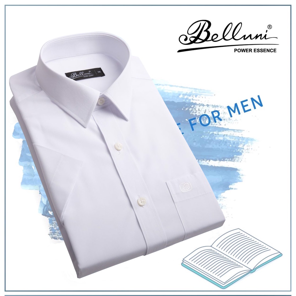 Áo trắng sơ mi nam ngắn tay thương hiệu thời trang Belluni 199W
