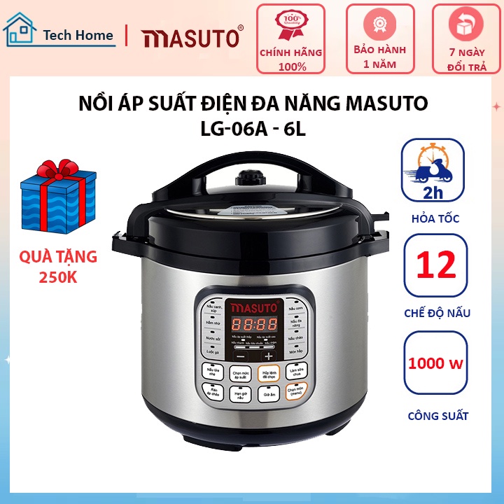 Nồi áp suất điện đa năng Masuto 7in1 công nghệ Nhật Bản- LG-06A - Màn hình điều khiển Tiếng Việt - Dung tích 6 lít