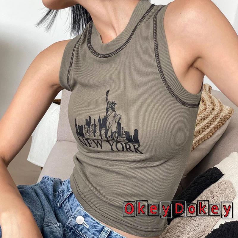 Áo Tank Top Dệt Kim Sát Nách In Chữ Thời Trang Mùa Hè Cho Nữ