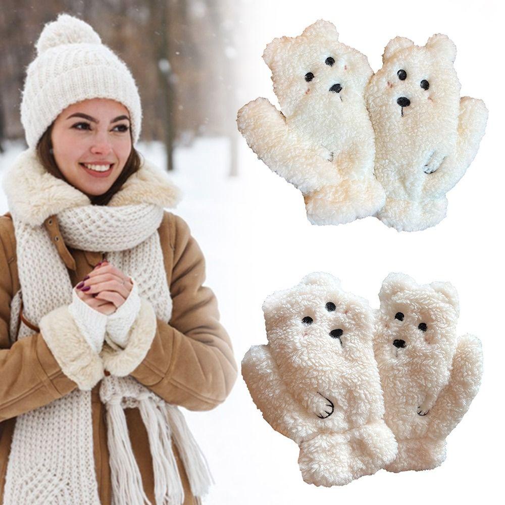 YOLA Găng Tay Lông Xù Dày Mềm Mại Hình Gấu Đáng Yêu Cho Dịp Giáng Sinh