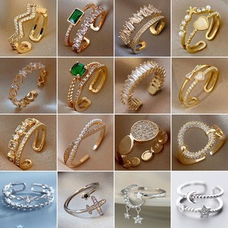 Nhẫn hở mạ bạc 925 hình chiếc lá đính đá zircon