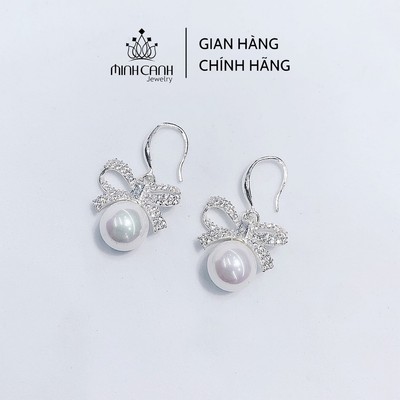 Khuyên Tai Bạc Hình Nơ Ngọc Trai Nhân Tạo Minh Canh Jewelry