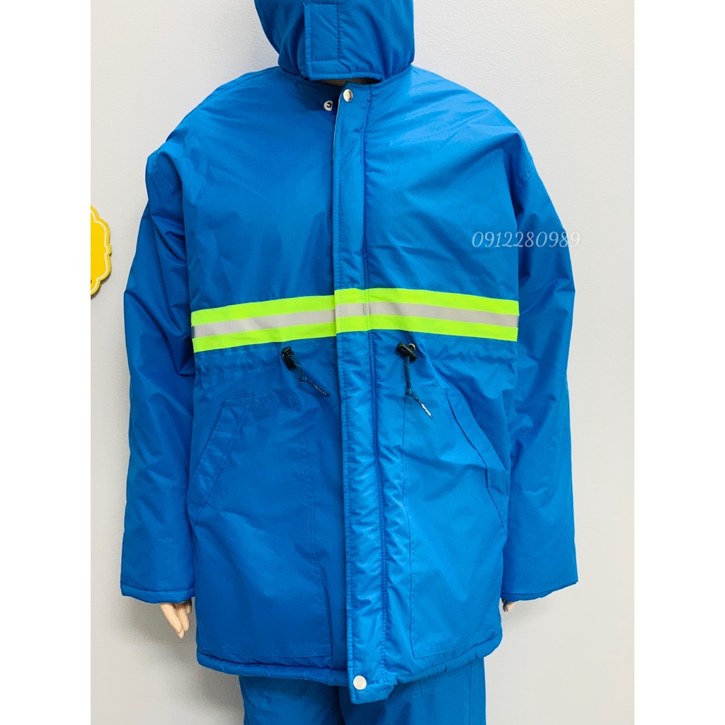 Quần áo kho lạnh âm 25 độ xanh dương có phản quang mặc cực ấm _ Hình chụp thật