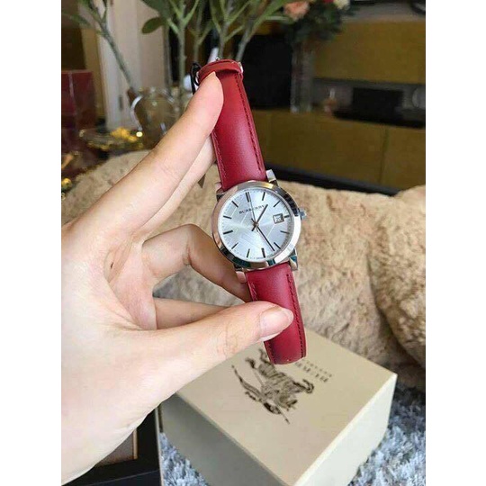 Đồng Hồ Nữ Burberry Check Stamped Red Leather BU9129
