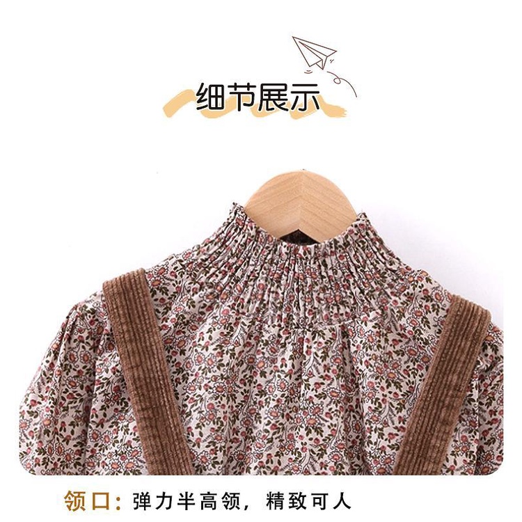 Set Áo Thun Dài Tay In Hoa + Đầm Yếm Thời Trang Hàn Quốc Cho Bé Gái