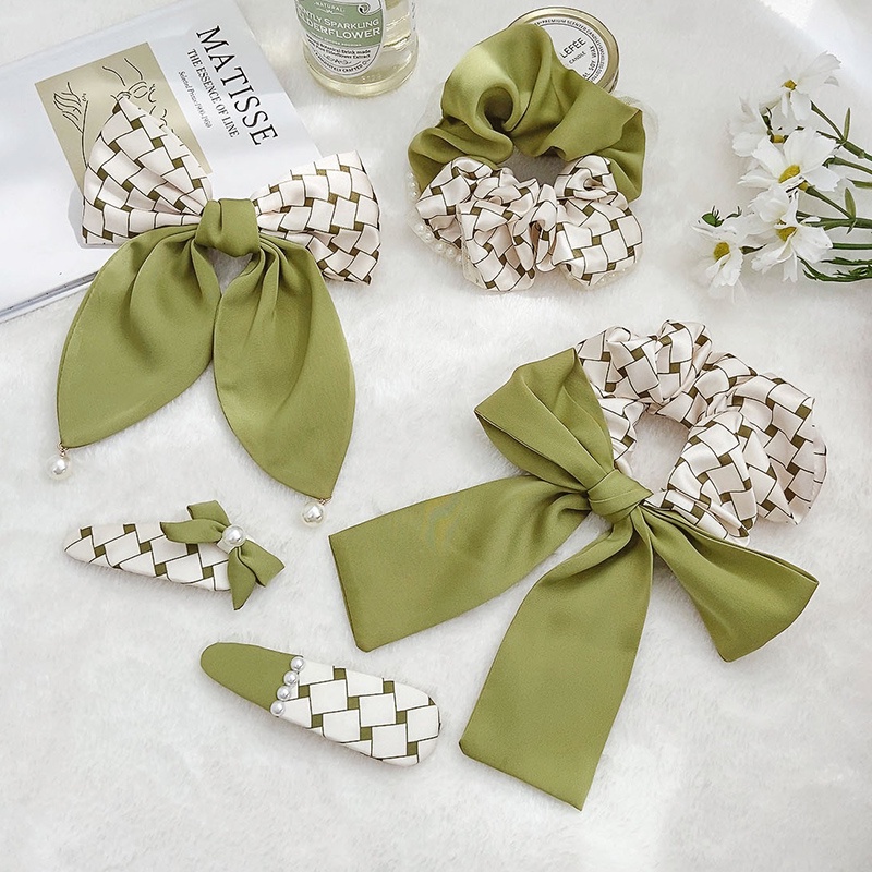 Dây Buộc Tóc Ruy Băng Thắt Nơ Màu Xanh Lá Cây Bản Lớn Thời Trang Cho Nữ