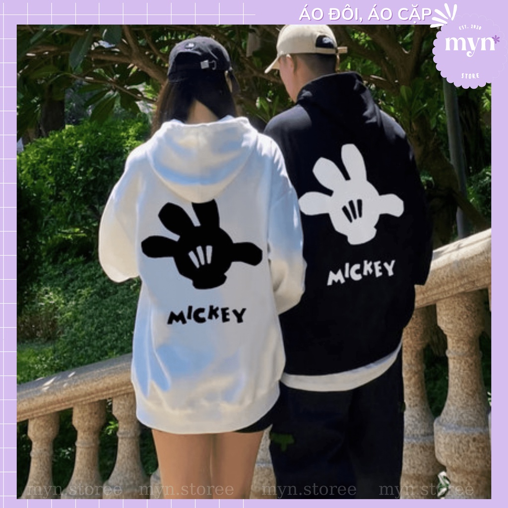 Áo Hoodie Nỉ Cặp Đôi Hình Bàn Tay Mickey, Áo Hoodie Nỉ Dày Dặn Nam Nữ Form Rộng Nam Nữ Đủ Size