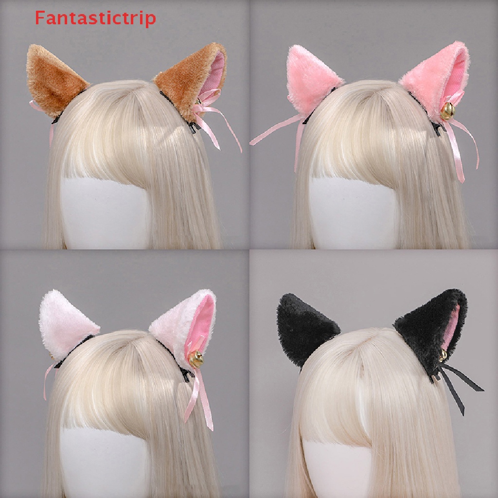 Set 2 Kẹp Tóc Tai Mèo Lông Xù Có Chuông Hóa Trang Lolita