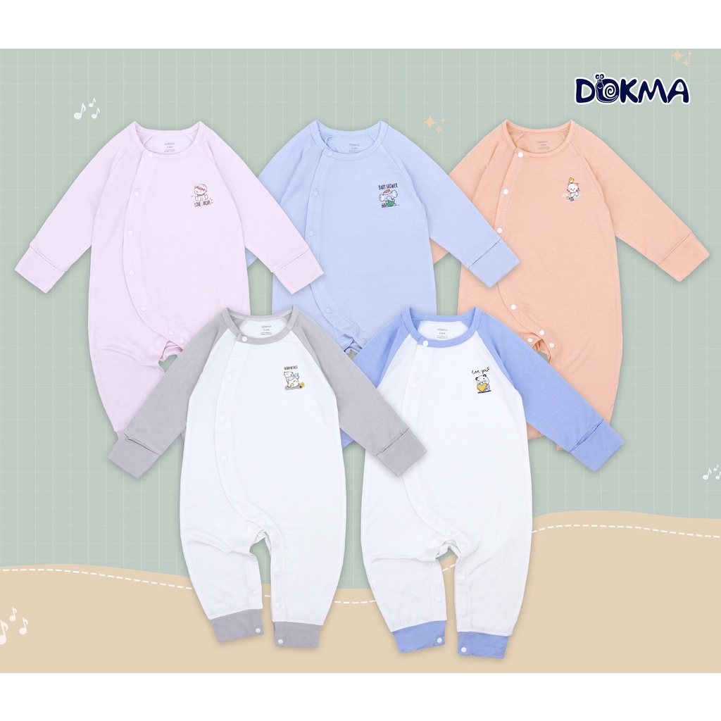 Body sơ sinh Dài Tay cúc lệch chất vải bomboo cao cấp (3-9M) hàng Dokma Bộ đồ liền thân sơ sinh