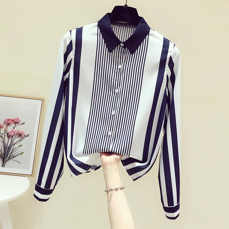 Áo Sơ Mi Chiffon Tay Dài Họa Tiết Kẻ Sọc Phong Cách Hàn Quốc Thời Trang Xuân Thu Cho Nữ